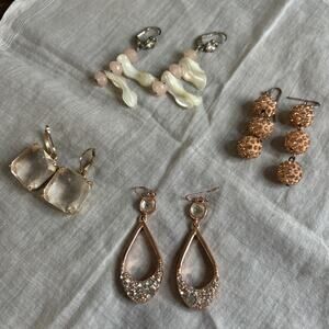 Earrings Lot Of 4 Fashion Costume Jewelry Dangle Rose Gold Tone Pearl